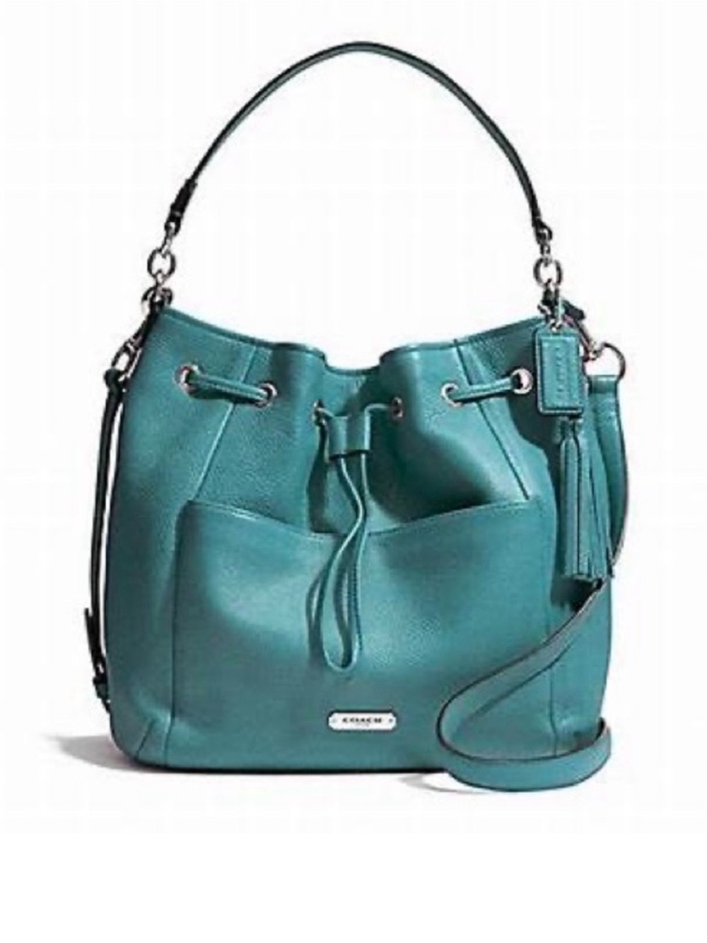 Coach Avery Teal Leather Drawstring Hobo
